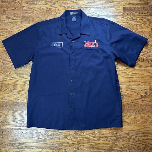 Elvis Other - Vintage Time Out Employee Shirt Men’s Large Max’s Tap‎ House Beer “Elvis” Blue